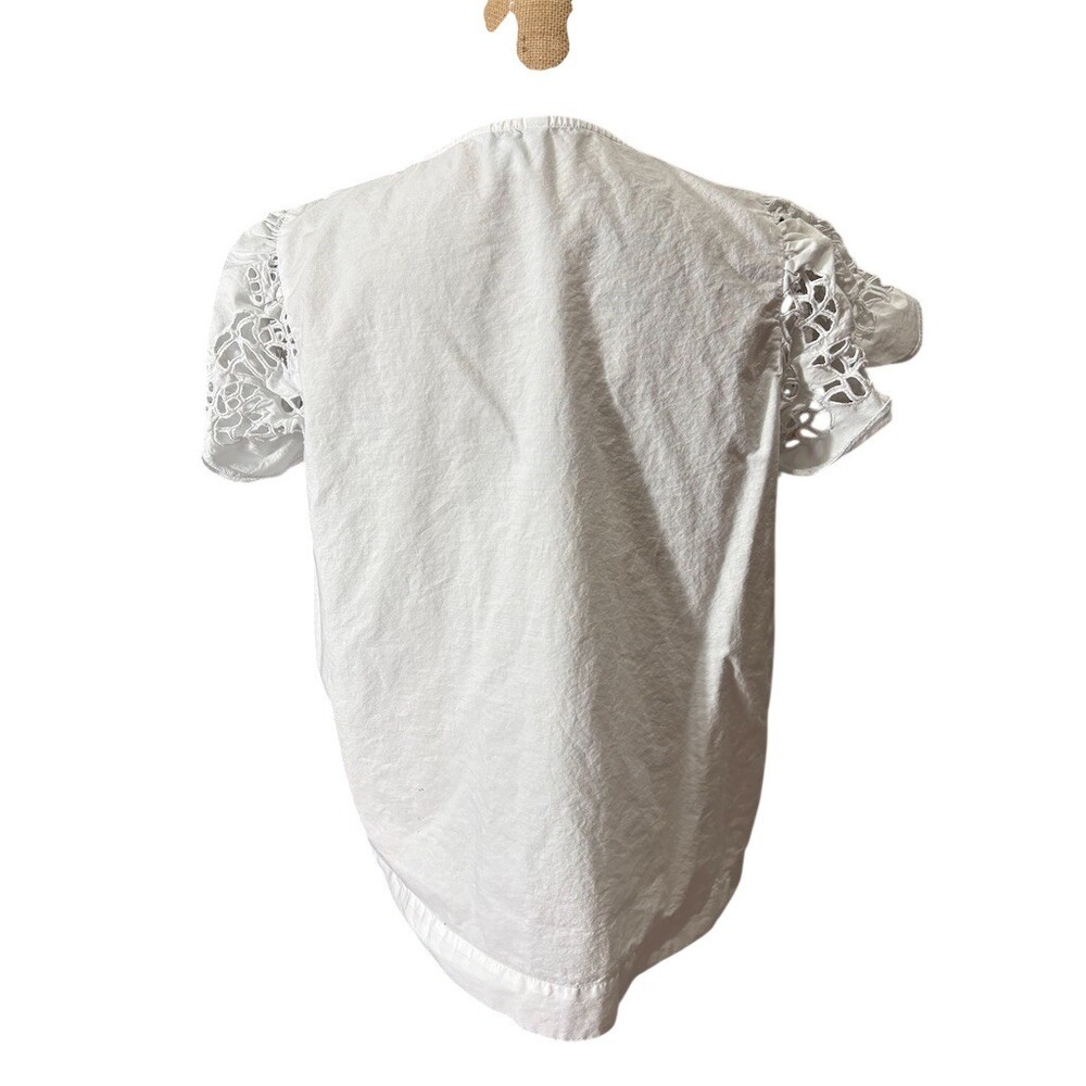 Crown & Ivy Womens Blouse Size L White Flutter Eyelet Lace Split Neck - Picture 5 of 8